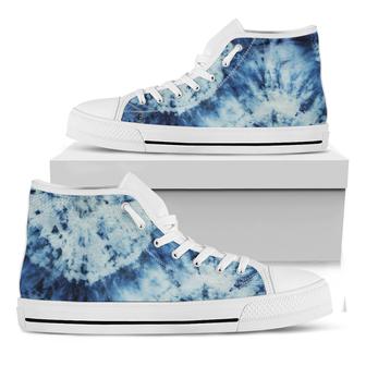 White And Blue Tie Dye Print White High Top Shoes - Monsterry CA