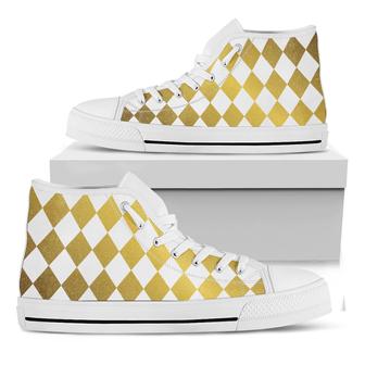 White And Gold Harlequin Pattern Print White High Top Shoes - Monsterry AU