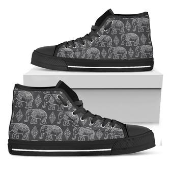 White And Grey Indian Elephant Print Black High Top Shoes - Monsterry DE