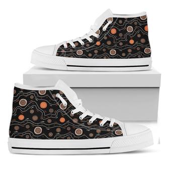 White And Orange Aboriginal Art Print White High Top Shoes - Monsterry