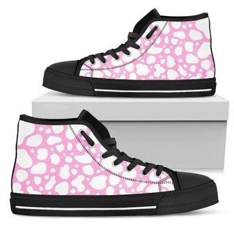 White And Pink Cow Print Men's High Top Shoes - Monsterry UK