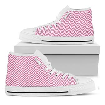 White And Pink Zigzag Pattern Print White High Top Shoes - Monsterry CA