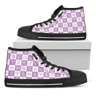 White And Purple Zodiac Signs Print Black High Top Shoes - Monsterry DE