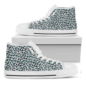 White And Teal Leopard Print White High Top Shoes - Monsterry AU