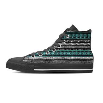 White and Turquoise Tribal Navajo Hand Drawn Men's High Top Shoes - Monsterry DE