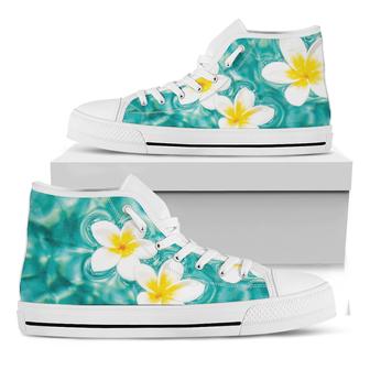 White And Yellow Plumeria In Water Print White High Top Shoes - Monsterry DE