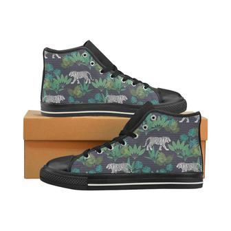 white bengal tigers tropical plant Men's High Top Shoes Black - Monsterry