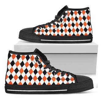 White Black And Orange Harlequin Print Black High Top Shoes - Monsterry DE