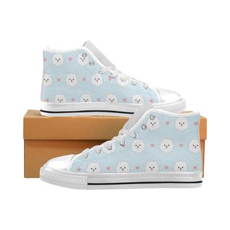 White cute pomeranian pattern Men's High Top Shoes White - Monsterry CA