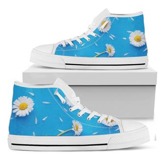 White Daisy Flower Print White High Top Shoes - Monsterry