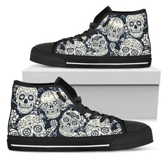 White Floral Sugar Skull Women's High Top Shoes - Monsterry UK