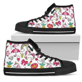 White Girly Unicorn Pattern Print Women's High Top Shoes - Monsterry AU