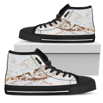 White Gold Grunge Marble Print Men's High Top Shoes - Monsterry DE