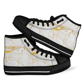 White Gold Marble Men Women's High Top Shoes - Monsterry
