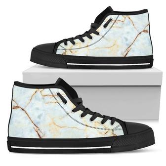 White Gold Marble Print Women's High Top Shoes - Monsterry UK