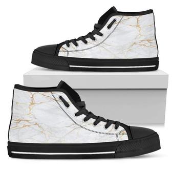 White Gold Scratch Marble Print Men's High Top Shoes - Monsterry