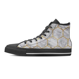 White Gold Tile Marble Women's High Top Shoes - Monsterry CA