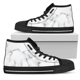 White Grey Smoke Marble Print Men's High Top Shoes - Monsterry