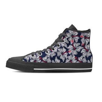 White Hibiscus Tropical Floral Hawaiian Print Men's High Top Shoes - Monsterry AU