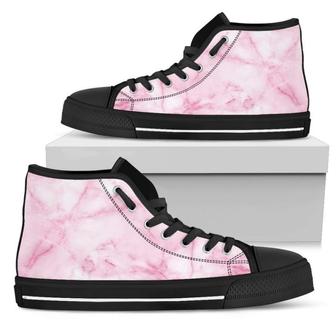 White Pink Marble Print Women's High Top Shoes - Monsterry AU