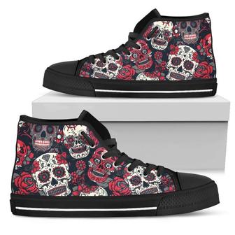 White Red Sugar Skull Men's High Top Shoes - Monsterry AU