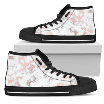 White Rose Gold Marble Print Men's High Top Shoes - Monsterry DE