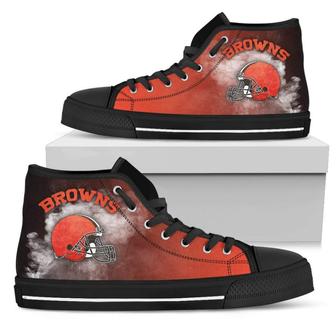 White Smoke Vintage Cleveland Browns High Top Shoes - Monsterry AU