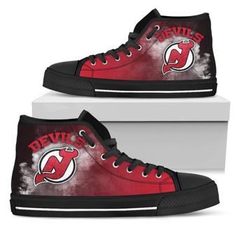 White Smoke Vintage New Jersey Devils High Top Shoes - Monsterry AU