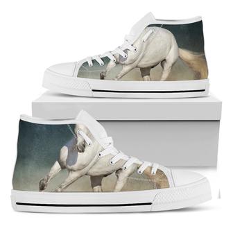 White Stallion Horse Print White High Top Shoes - Monsterry CA