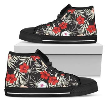 White Tropical Hibiscus Pattern Print Men's High Top Shoes - Monsterry CA