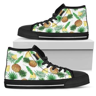White Watercolor Pineapple Pattern Print Men's High Top Shoes - Monsterry DE