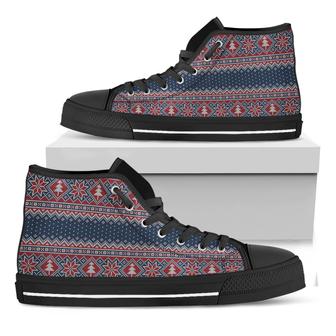 Winter Holiday Knitted Pattern Print Black High Top Shoes - Monsterry UK