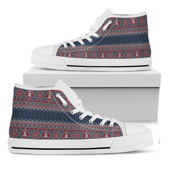 Winter Holiday Knitted Pattern Print White High Top Shoes - Monsterry
