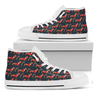 Xmas Dachshund Pattern Print White High Top Shoes - Monsterry