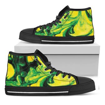 Yellow And Green Acid Melt Print Black High Top Shoes - Monsterry UK