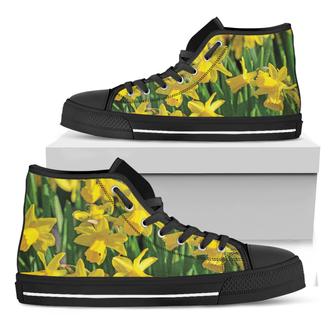 Yellow Daffodil Flower Print Black High Top Shoes - Monsterry DE