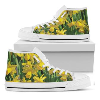 Yellow Daffodil Flower Print White High Top Shoes - Monsterry