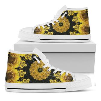Yellow Flower Kaleidoscope Print White High Top Shoes - Monsterry UK