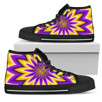 Yellow Flower Moving Optical Illusion Men's High Top Shoes - Monsterry DE