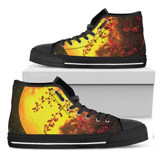 Yellow Full Moon Print Black High Top Shoes - Monsterry CA