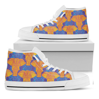 Yellow Mandala Elephant Pattern Print White High Top Shoes - Monsterry
