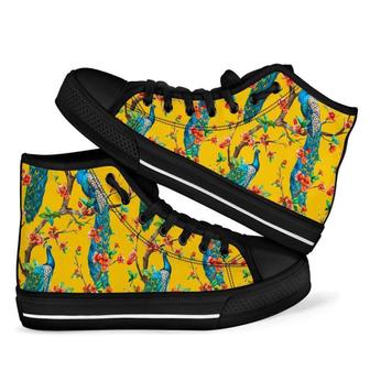 Yellow Peacock Floral Men Women's High Top Shoes - Monsterry AU
