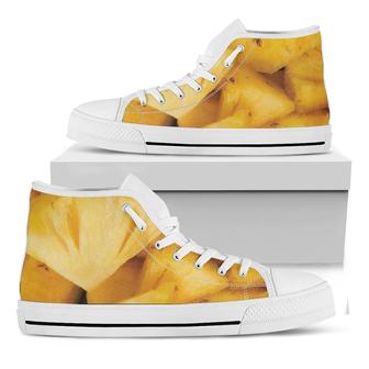 Yellow Pineapple Pieces Print White High Top Shoes - Monsterry