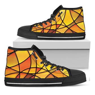 Yellow Stained Glass Mosaic Print Black High Top Shoes - Monsterry CA