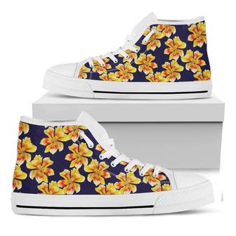 Yellow Watercolor Lily Pattern Print White High Top Shoes - Monsterry UK
