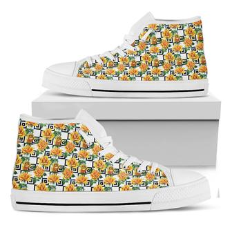 Yellow Watercolor Rose Print White High Top Shoes - Monsterry AU