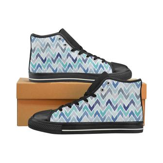 zigzag chevron blue pattern Men's High Top Shoes Black - Monsterry
