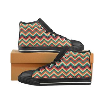zigzag chevron colorful pattern Men's High Top Shoes Black - Monsterry