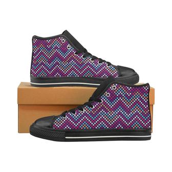 Zigzag Chevron Pokka Dot Aboriginal Pattern Women's High Top Shoes Black - Monsterry AU