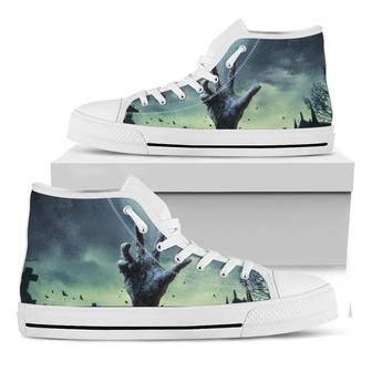 Zombie Hand Rising From Grave Print White High Top Shoes - Monsterry DE